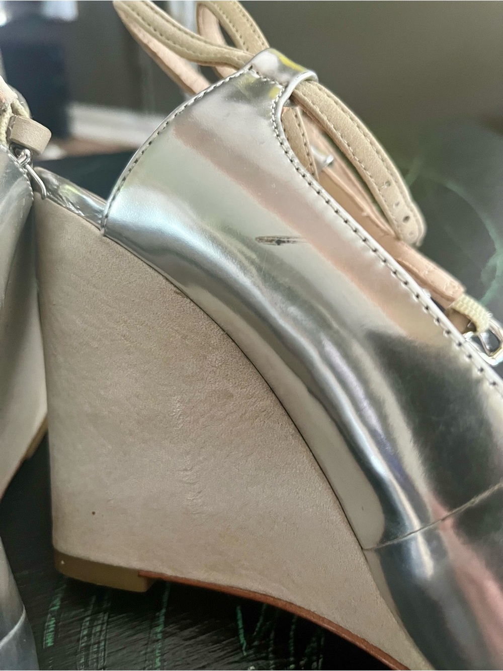 Coach Iridescent Silver Pointed-Toe Slingback Wedges - Picture 5 of 11
